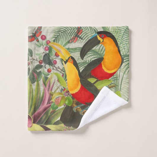 Vibrant Tropical Toucan Birds Art Exotic Oerwoud Bad Handdoek (Wasdoekje)