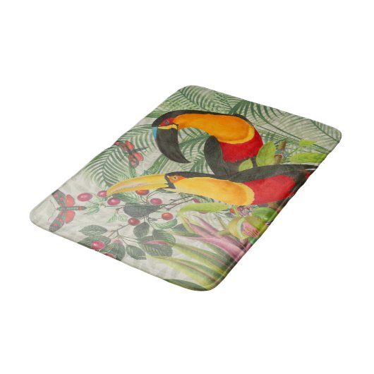 Vibrant Tropical Toucan Birds Art Exotic Oerwoud Badmat (Gekanteld)
