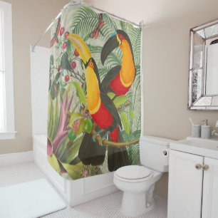 Vibrant Tropical Toucan Birds Art Exotic Oerwoud Douchegordijn