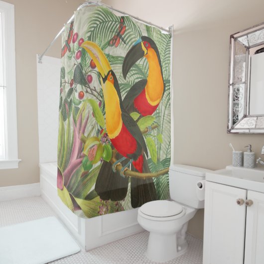 Vibrant Tropical Toucan Birds Art Exotic Oerwoud Douchegordijn (In situ)