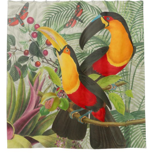 Vibrant Tropical Toucan Birds Art Exotic Oerwoud Douchegordijn (Voorkant)