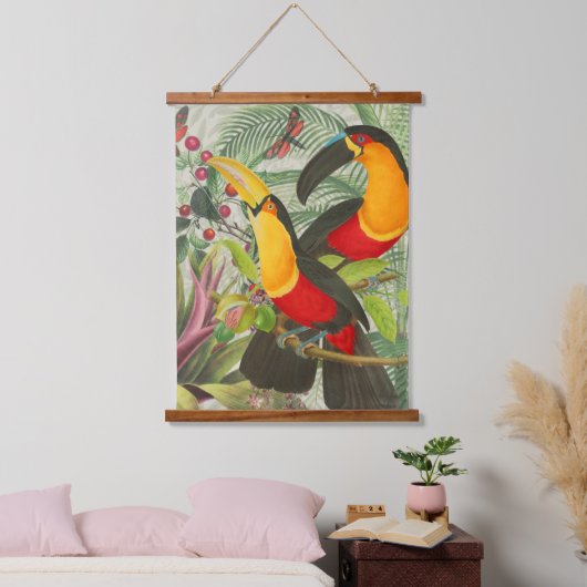 Vibrant Tropical Toucan Birds Art Exotic Oerwoud Hangend Wandkleed (Slaapkamer)