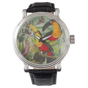 Vibrant Tropical Toucan Birds Art Exotic Oerwoud Horloge