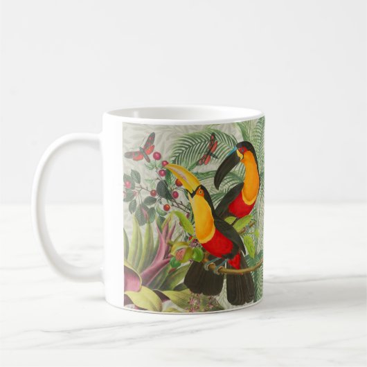 Vibrant Tropical Toucan Birds Art Exotic Oerwoud Koffiemok (Links)