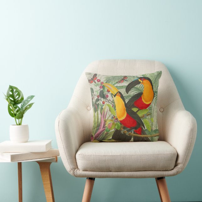 Vibrant Tropical Toucan Birds Art Exotic Oerwoud Kussen (Stoel)