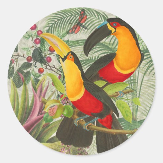 Vibrant Tropical Toucan Birds Art Exotic Oerwoud Ronde Sticker (Voorkant)