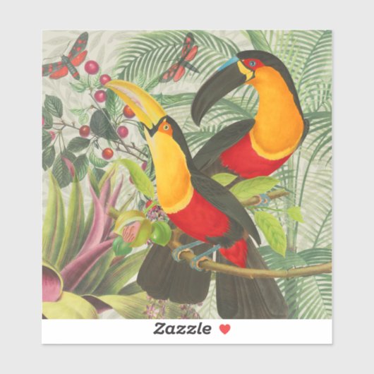 Vibrant Tropical Toucan Birds Art Exotic Oerwoud Sticker (Vel)
