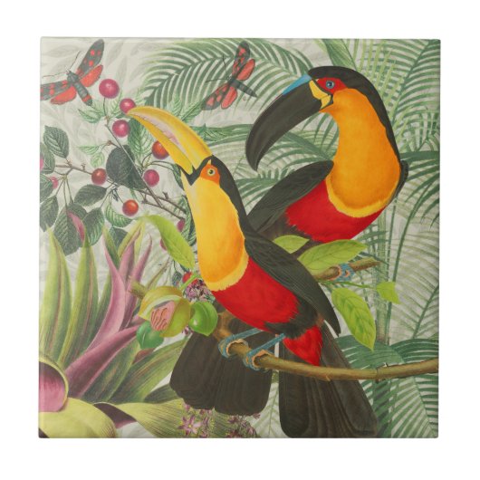 Vibrant Tropical Toucan Birds Art Exotic Oerwoud Tegeltje (Voorkant)