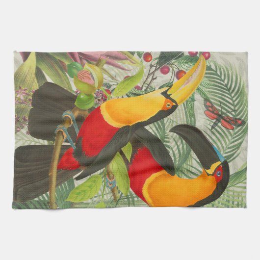 Vibrant Tropical Toucan Birds Art Exotic Oerwoud Theedoek (Horizontaal)