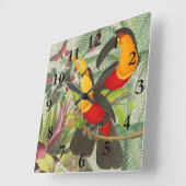 Vibrant Tropical Toucan Birds Art Exotic Oerwoud Vierkante Klok (Hoek)