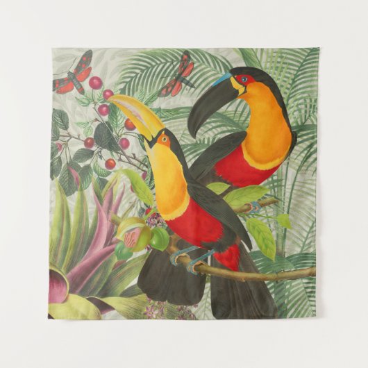 Vibrant Tropical Toucan Birds Art Exotic Oerwoud Wandkleed (Voorkant)