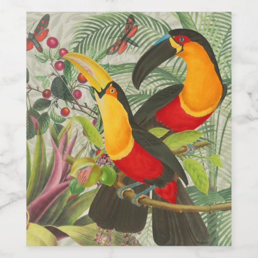 Vibrant Tropical Toucan Birds Art Exotic Oerwoud Wijn Etiket (Enkel label)