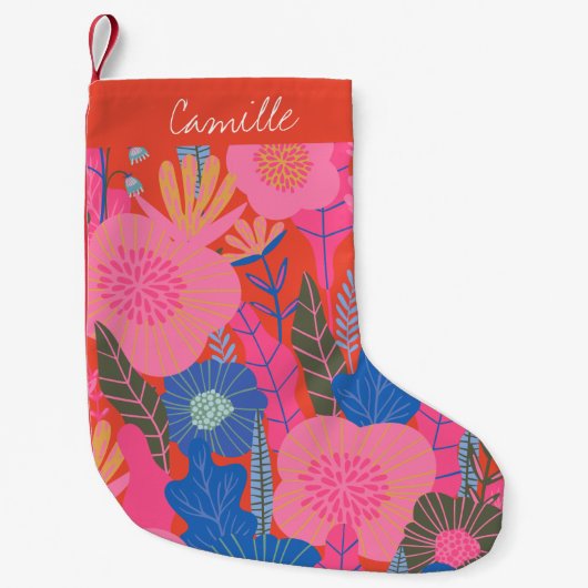 Vibrant Tropisch Floral Oerwoud Rood op maat Kleine Kerstsok (Voorkant)