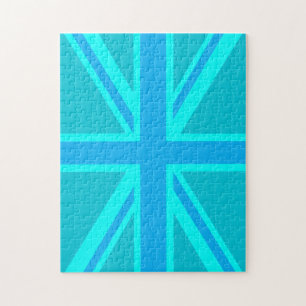 Vibrant Turquoise Union Jack Britse vlag Legpuzzel