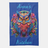 Vibrant Uil - Kleurrijke Boho w / Aangepaste naam Theedoek (Verticaal)