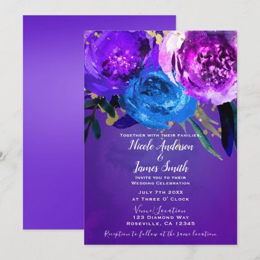 Vibrant ultra Violet Paarse Floral Fantasy Wedding Kaart (Voorkant / Achterkant)