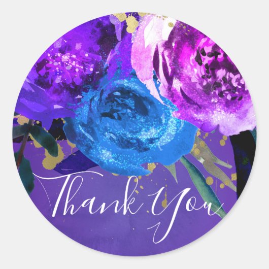 Vibrant ultra Violet Paarse Floral Fantasy Wedding Ronde Sticker (Voorkant)