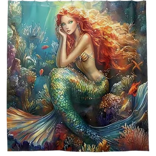 Vibrant Underwater Mermaid Douchegordijn (Voorkant)