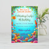 Vibrant Underwater Ocean Verjaardag Uitnodiging (Staand voorkant)