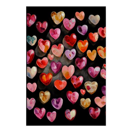 Vibrant Valentine Poster – Fantasy Hearts Design  (Voorkant)