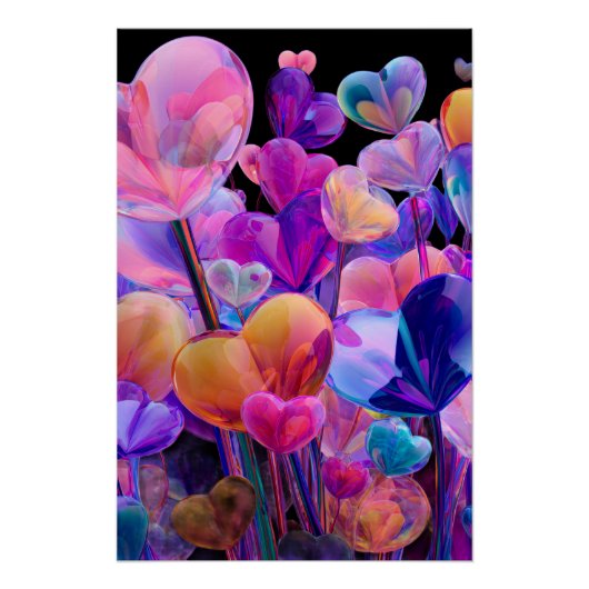 Vibrant Valentine Poster – Fantasy Hearts Design  (Voorkant)