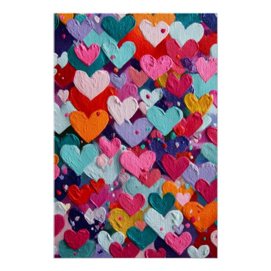 Vibrant Valentine Poster – Fantasy Hearts Design  (Voorkant)