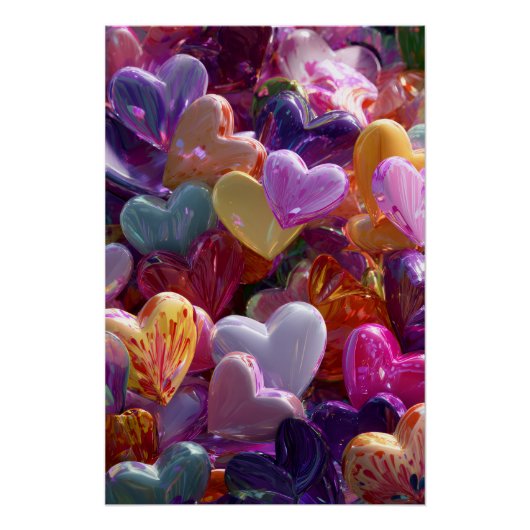 Vibrant Valentine Poster – Fantasy Hearts Design  (Voorkant)
