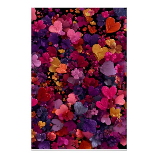Vibrant Valentine Poster – Fantasy Hearts Design  (Voorkant)
