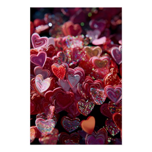 Vibrant Valentine Poster – Fantasy Hearts Design  (Voorkant)