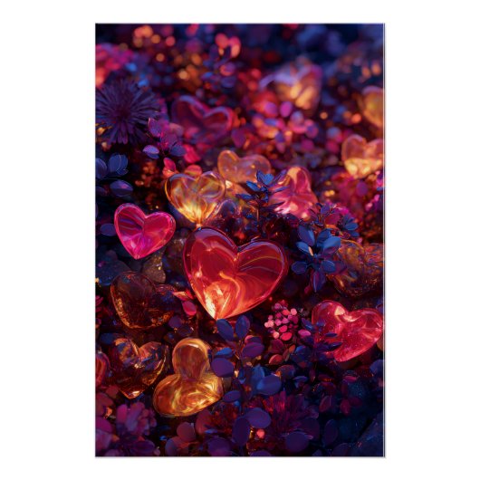Vibrant Valentine Poster – Fantasy Hearts Design  (Voorkant)