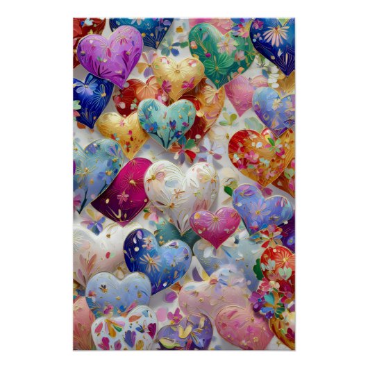 Vibrant Valentine Poster – Fantasy Hearts Design  (Voorkant)