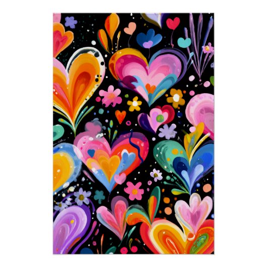 Vibrant Valentine Poster – Fantasy Hearts Design  (Voorkant)