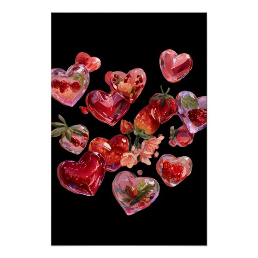 Vibrant Valentine Poster – Fantasy Hearts Design  (Voorkant)