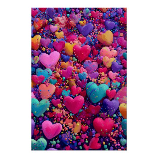 Vibrant Valentine Poster – Fantasy Hearts Design  (Voorkant)