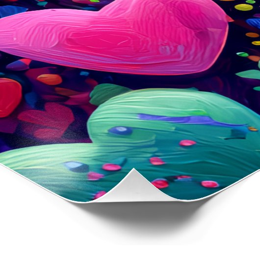 Vibrant Valentine Poster – Fantasy Hearts Design  (Hoek)