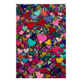 Vibrant Valentine Poster – Fantasy Hearts Design 