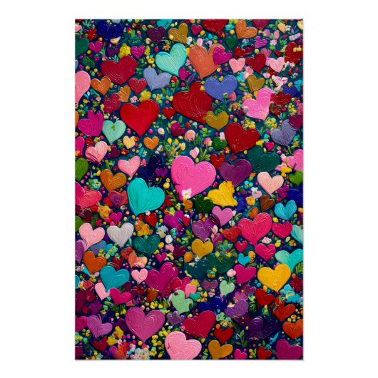 Vibrant Valentine Poster – Fantasy Hearts Design  (Voorkant)