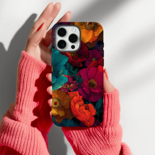 Vibrant Velvet Romance Retro Bloemen iPhone 16 Pro Max Hoesje