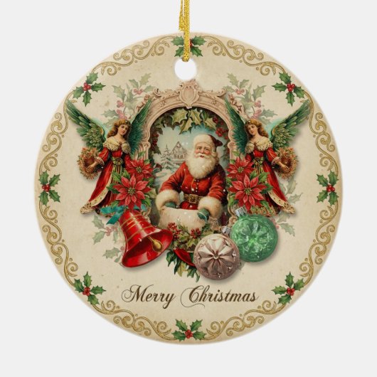 Vibrant Victorian Christmas Collage Keramisch Ornament (Achterkant)