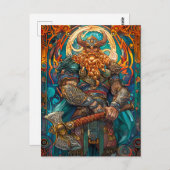 Vibrant Viking Warrior met Axe Norse Mythology Co Briefkaart (Voorkant / Achterkant)