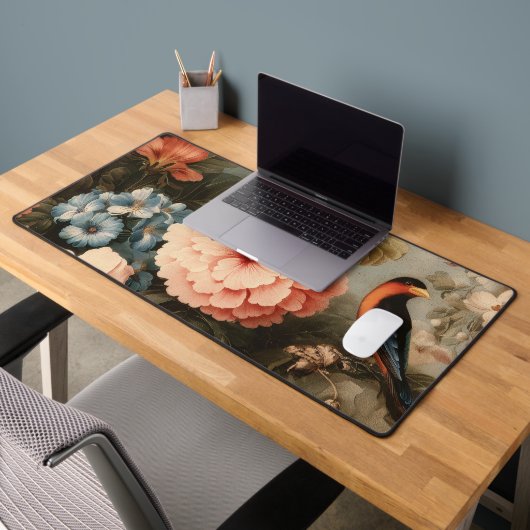 Vibrant Vintage Floral and Bird Scene Bureaumat (Kantoor 2)