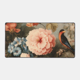 Vibrant Vintage Floral and Bird Scene Bureaumat