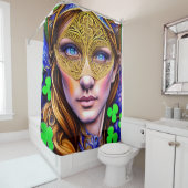 Vibrant Viridian Woman St. Patrick's Day Artwork Douchegordijn (In situ)