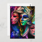 Vibrant Visies van Venetiaanse maskers Briefkaart (Voorkant / Achterkant)
