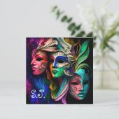 Vibrant Visies van Venetiaanse maskers Kaart (Staand voorkant)