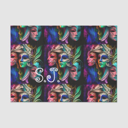 Vibrant Visies van Venetiaanse maskers Tissuepapier (Voorkant)