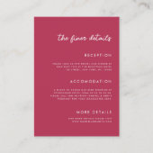 Vibrant Viva Magenta Fuchsia Details bruiloft Informatiekaartje (Voorkant)