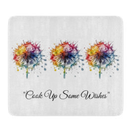 Vibrant Watercolor Dandelion, custom Snijplank