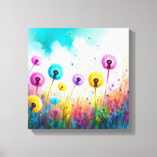 Vibrant Watercolor Dandelion Wishes | Colorful  Canvas Afdruk (Voorkant)