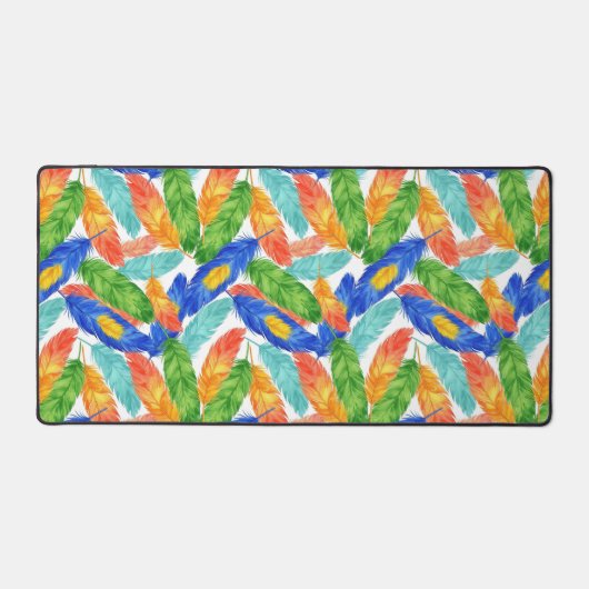 Vibrant Watercolor Feather Pattern Bureaumat (Voorkant)